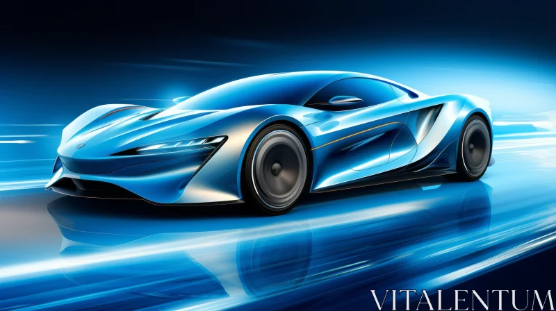 Futuristic Blue Sports Car Digital Painting AI Image