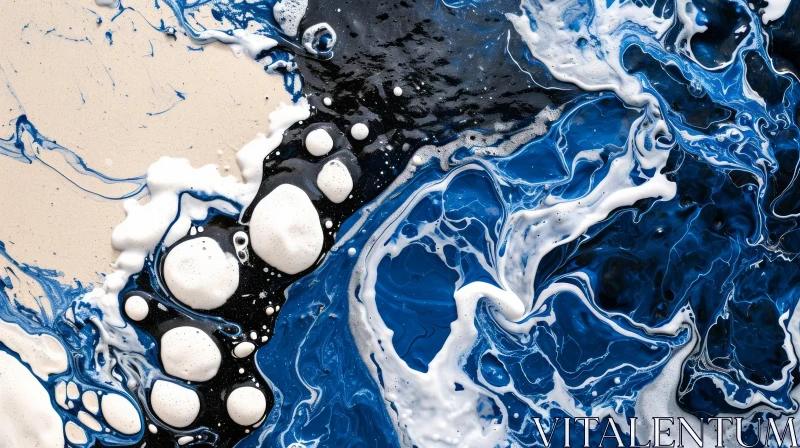 Blue White Black Abstract Painting | Ocean Waves Artwork AI Image