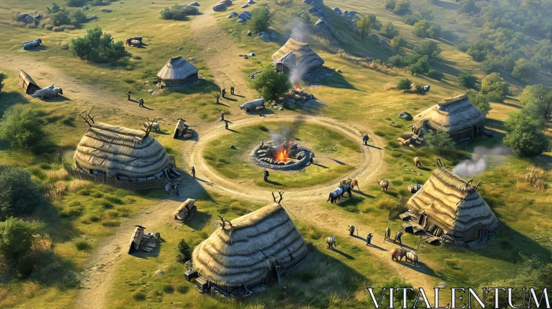 Ancient Village Scene - Top View AI Image
