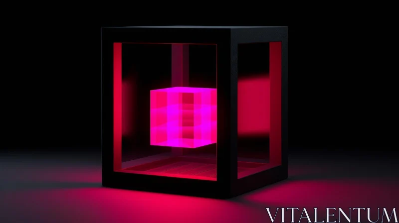 Glowing Pink Neon Cube | 3D Rendering Illustration AI Image