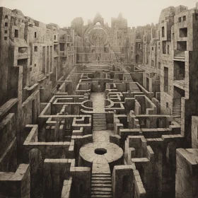 Labyrinth of Buildings: Realistic Fantasy Artwork with a Touch of Mayan Influence