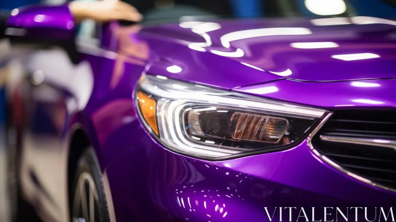 Purple Car Headlight Shining in Dark with Hand - Image AI Image