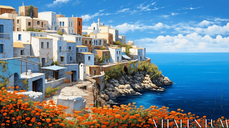 Captivating Seascape Painting in the Style of Greek Art and Architecture AI Image