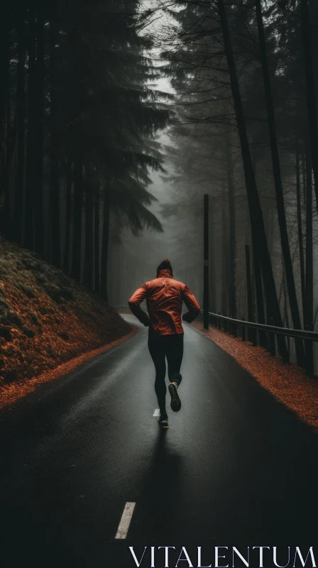 Dark and Moody Photo of a Man Running Alone on a Rural Road AI Image