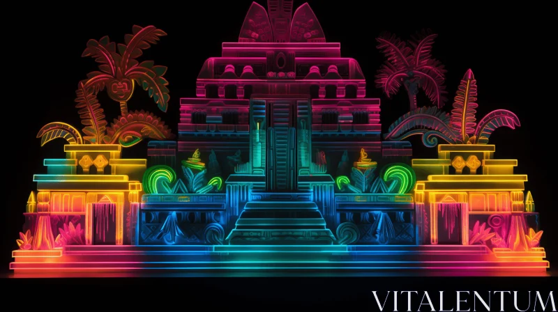 Enchanting Temple: A Psychedelic Illustration of Tropical Baroque AI Image