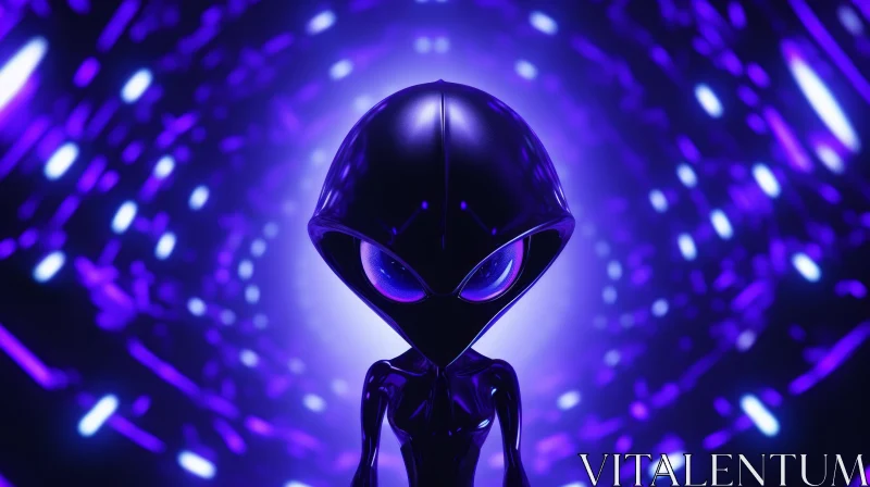Mysterious Alien Head in Purple Vortex - 3D Rendering AI Image