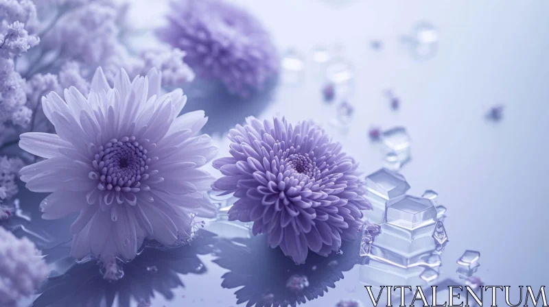 Purple Chrysanthemum Flowers Floating in Water - Close-Up View AI Image