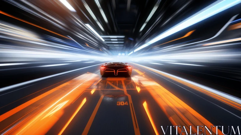 Speeding Car in Illuminated Tunnel AI Image