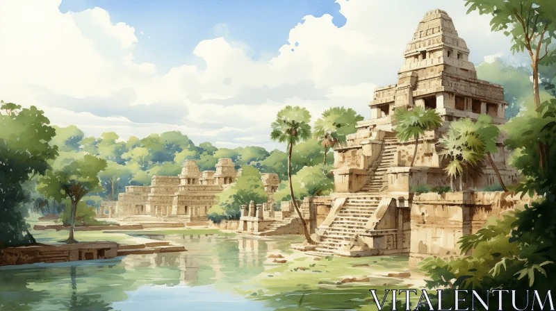 Ancient City Illustration: Hand Drawn Anime Art with Indian Scenes AI Image