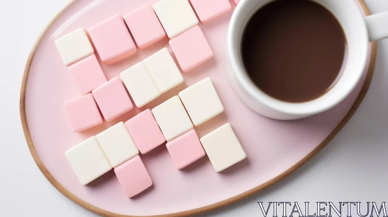 Captivating Flat Lay of Pink and White Checkered Plate with Coffee Cup AI Image
