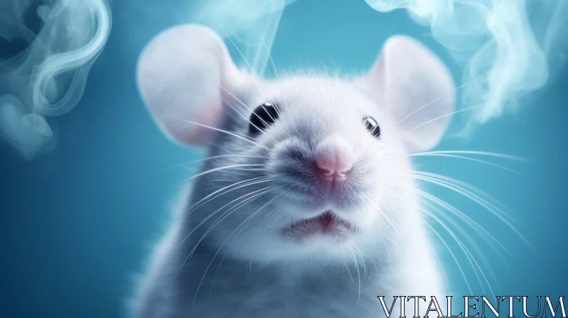 Detailed White Laboratory Mouse on Blue Background AI Image