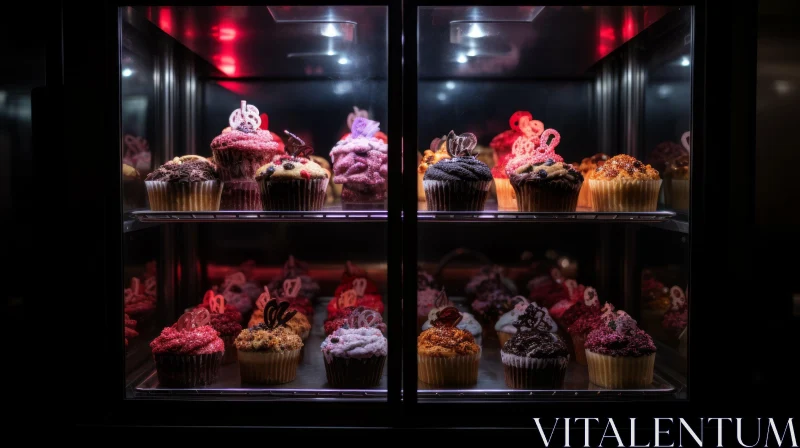 Enchanting Cupcake Showcase: Illuminated by Red Light AI Image