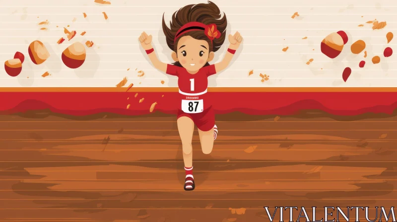 AI ART Young Girl Running in Red Sportswear - Athletics Illustration