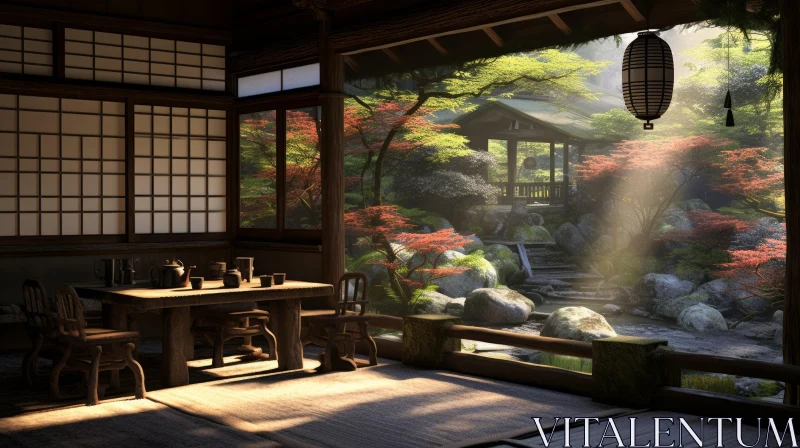 Serene Japanese-Style Room with Garden View AI Image