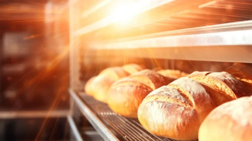 Close-up of Freshly Baked Bread Cooling on Stainless Steel Rack
