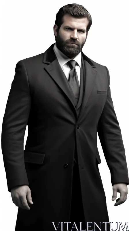 Confident Man in Black Suit and Tie Portrait AI Image