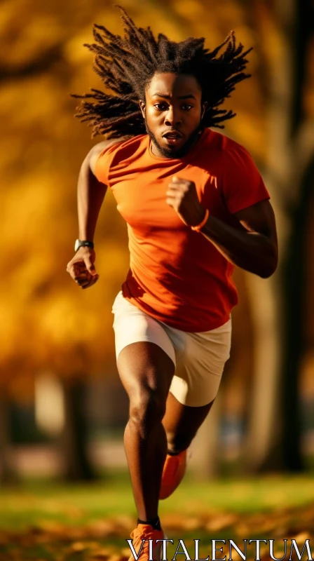 Dynamic African-American Man Running in Park AI Image
