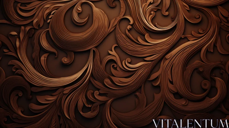 Intricate Floral Pattern on Carved Wooden Background AI Image