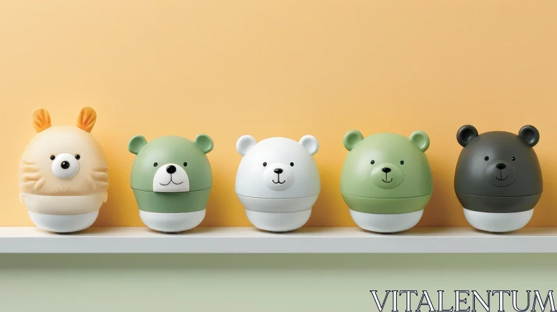 Colorful Plastic Bear Toys on Shelf AI Image