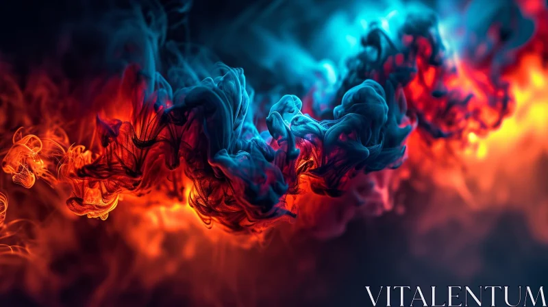 Dark Blue Abstract Painting with Red and Blue Cloud AI Image
