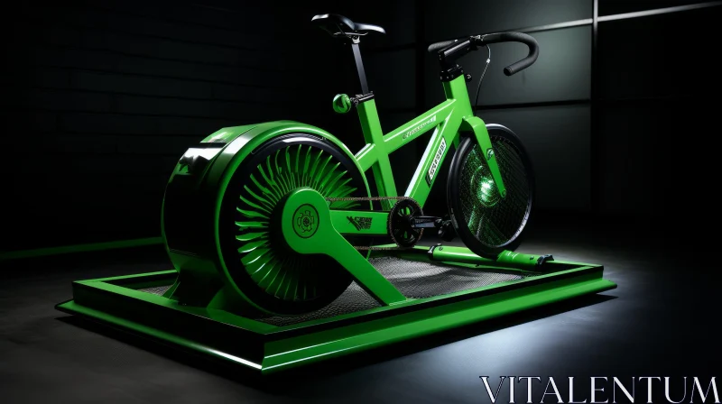 Green Futuristic Exercise Bike on Green Platform AI Image