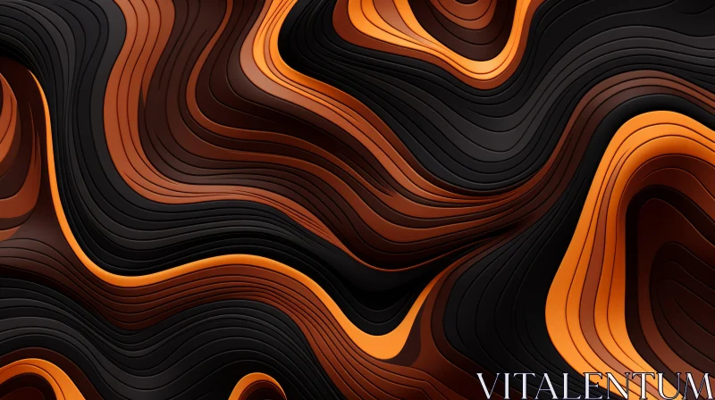 Orange and Black Gradient Wavy Surface 3D Rendering AI Image