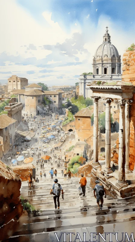 Captivating Watercolor Painting of Ruins in Rome by olan AI Image