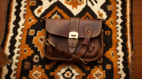 Stylish Brown Leather Bag on Colorful Geometric Carpet