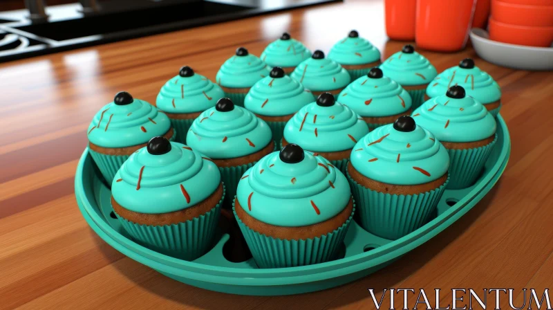 Delicious Chocolate Cupcakes with Blue Frosting AI Image