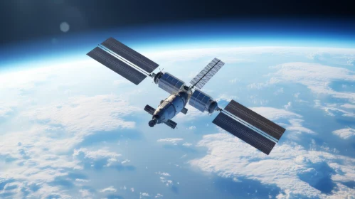 Intricate Spacecraft Orbiting Earth - Realistic View
