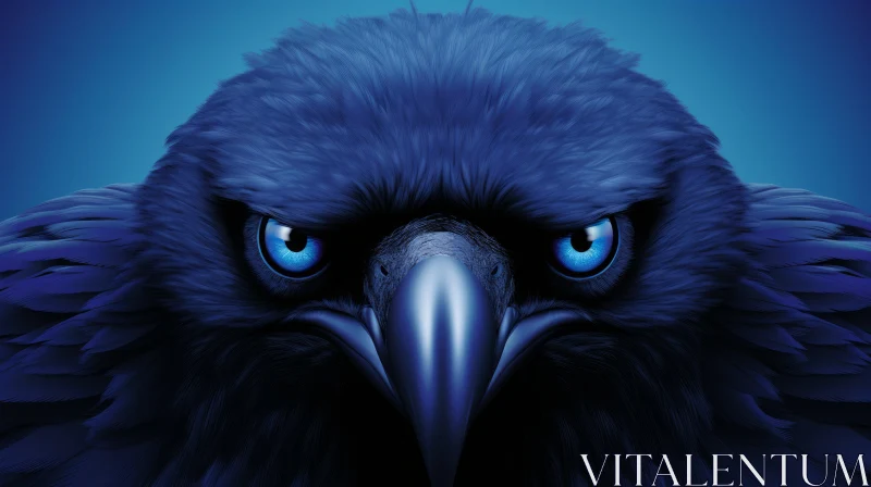 Raven's Head Digital Painting with Blue Feathers AI Image