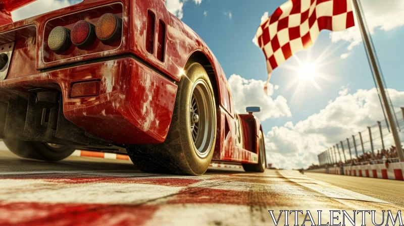 Red Race Car Crossing Finish Line | Action-Packed Image AI Image