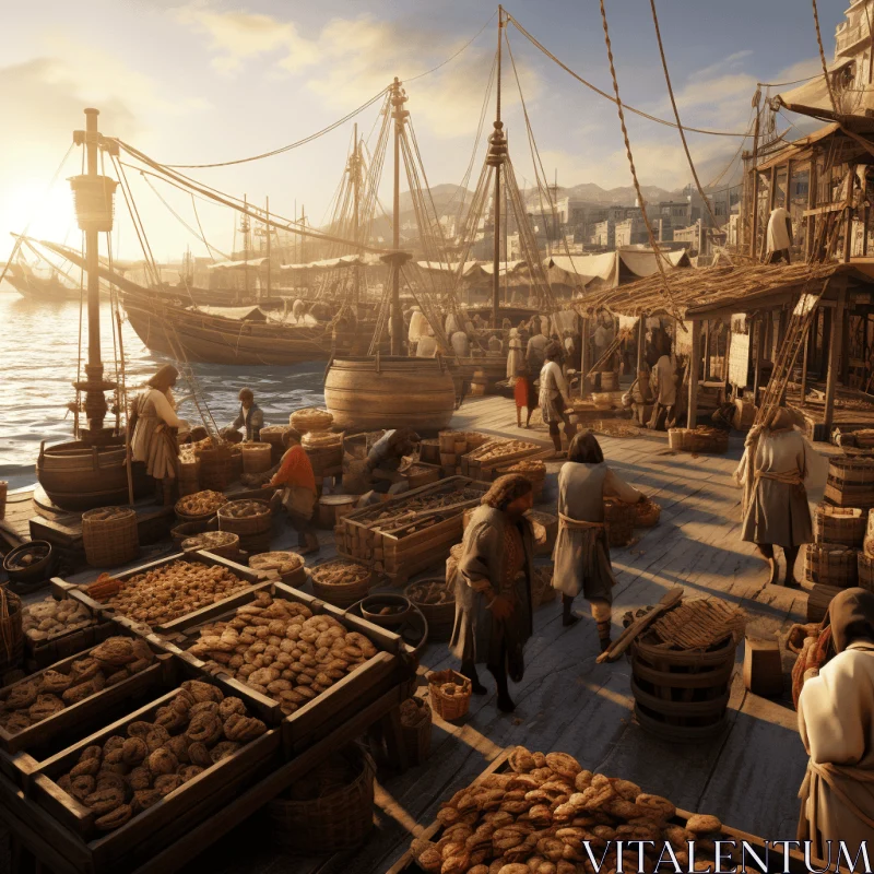 AI ART Captivating Fish Market with Old Ships - Mediterranean-Inspired
