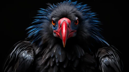 Close-up Vulture with Black Feathers and Red Beak