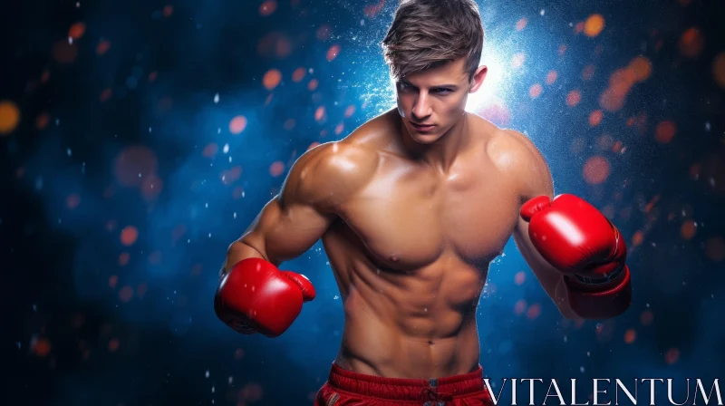 AI ART Intense Boxing Moment - Young Male Boxer in Red Gloves