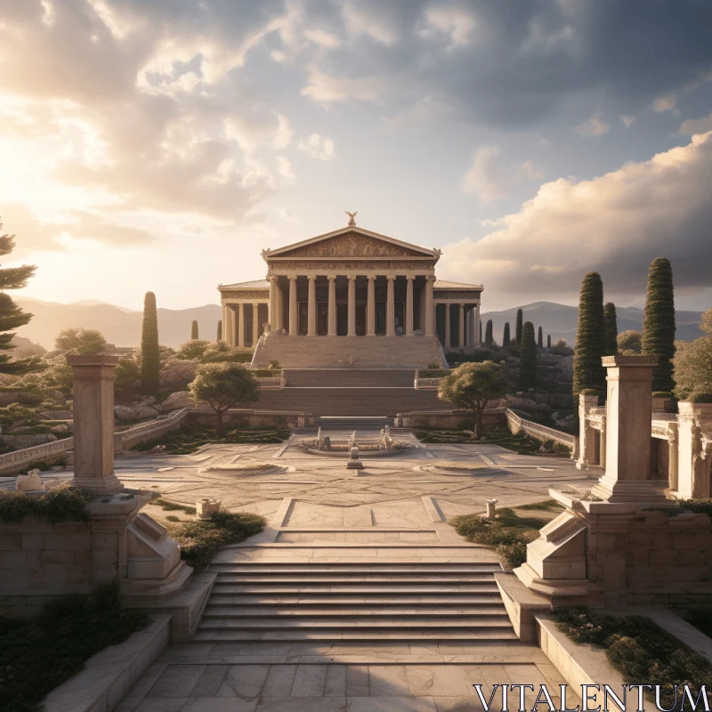 Winter Wonderland: Captivating 3D Render of Ancient Greek Temple AI Image