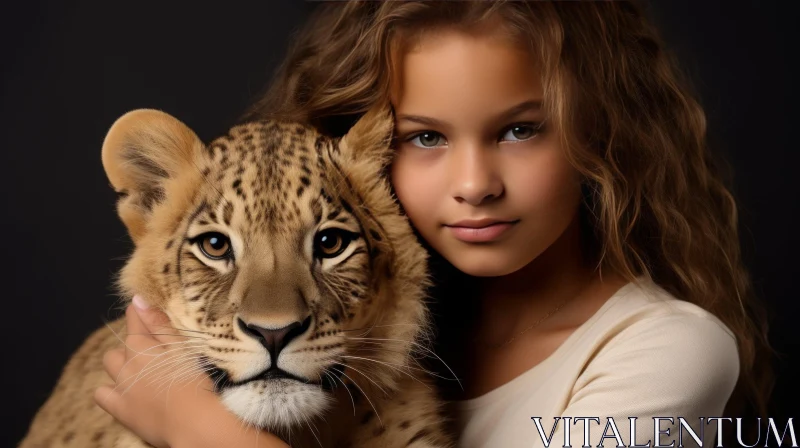 Girl with Lion Cub - Studio Portrait AI Image