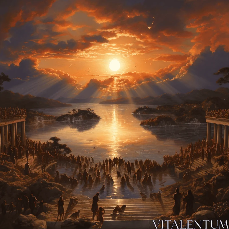 The Sunken City of Kings | Oku Art | God Rays | Detailed Crowd Scenes AI Image