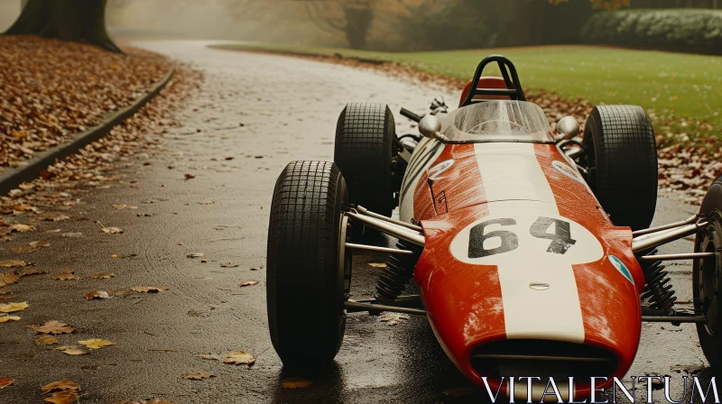 Vintage Race Car on Asphalt Road - Red & White AI Image
