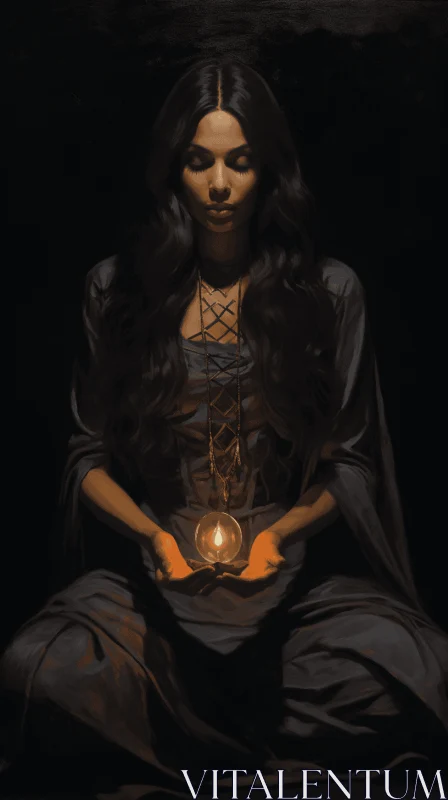 Captivating Realistic Fantasy Artwork with a Woman Holding a Candle AI Image