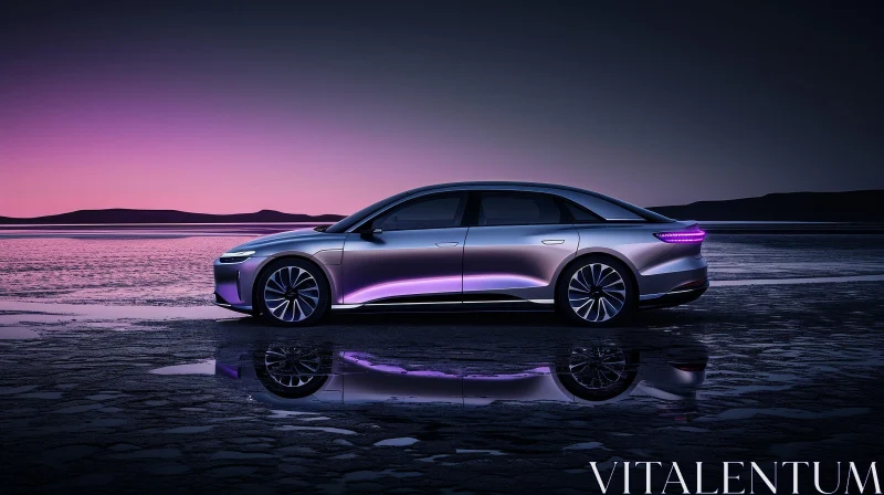 Sleek Futuristic Silver Car with Purple Tint AI Image