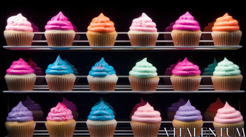 Colorful Cupcake Display on Glass Shelves | Artistic Photo AI Image