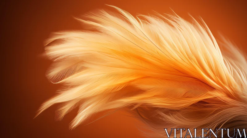 Golden Feather Close-Up on Orange Background AI Image