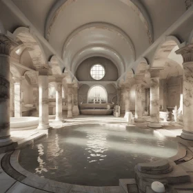 Elegant Arched Pool with Columns and Marble Sculpture