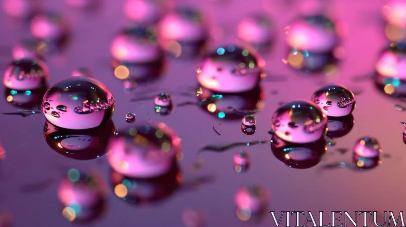 Ethereal Water Drops: Pink & Purple Colored Surface AI Image