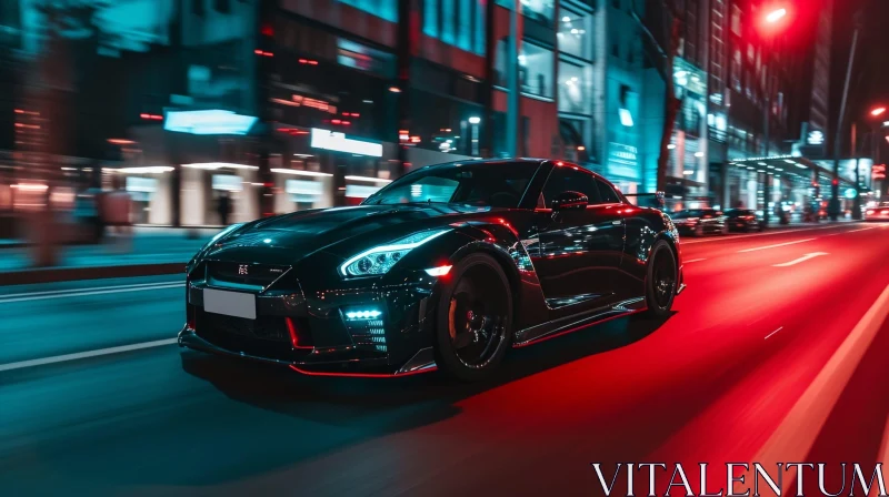 Sleek Sports Car Night Drive | Urban City Lights AI Image