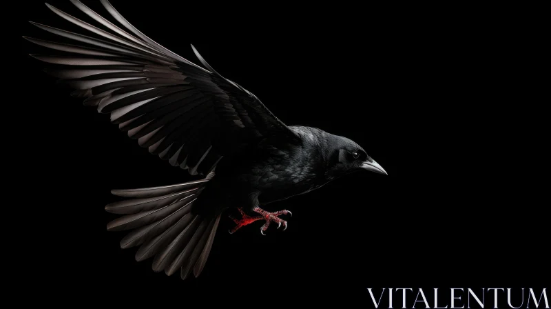 Enigmatic Black Crow in Flight AI Image