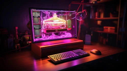 Futuristic Transparent Case Computer Render | Pink and Purple Illumination
