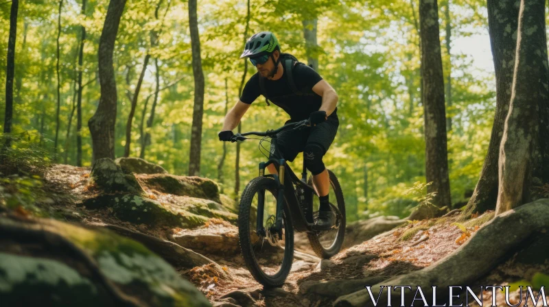 Mountain Biking Adventure in the Forest AI Image