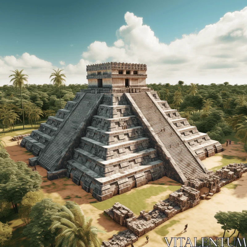 Maya Temple at Chichén Itzá: A Realistic 3D Rendering AI Image